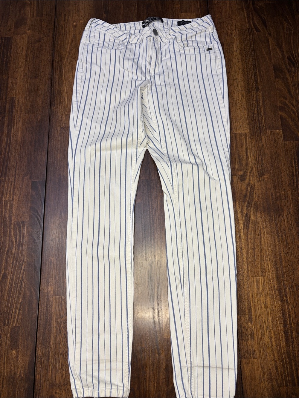 Scotch & Soda Women’s White Pinstripe Denim featuring Blue Stripe